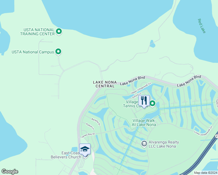 map of restaurants, bars, coffee shops, grocery stores, and more near 11924 Fiore Drive in Orlando