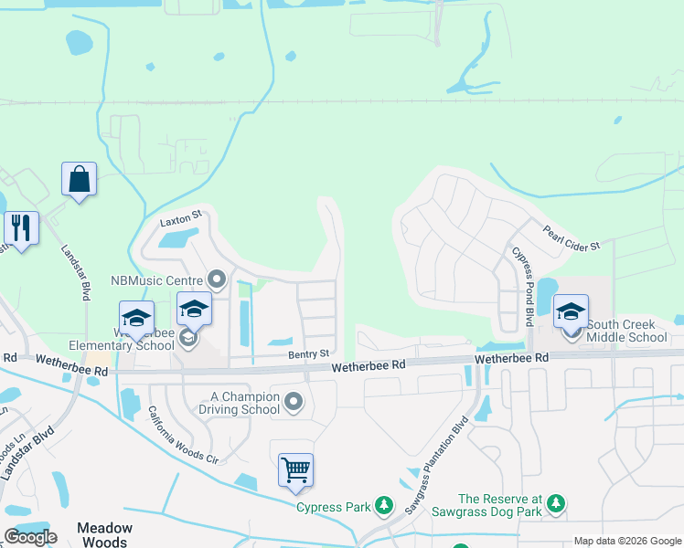 map of restaurants, bars, coffee shops, grocery stores, and more near 11848 Bentry Street in Orlando
