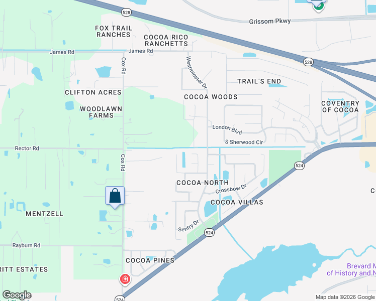 map of restaurants, bars, coffee shops, grocery stores, and more near 2250 Archer Court in Cocoa