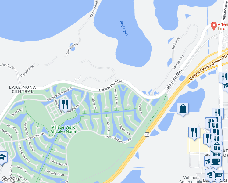 map of restaurants, bars, coffee shops, grocery stores, and more near 11730 Fan Tail Lane in Orlando