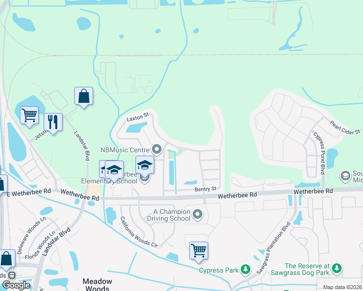 map of restaurants, bars, coffee shops, grocery stores, and more near 11009 Laxton Street in Orlando
