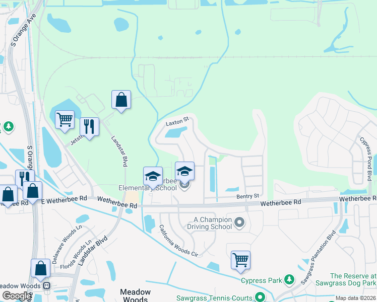 map of restaurants, bars, coffee shops, grocery stores, and more near 11707 Nimbus Lane in Orlando