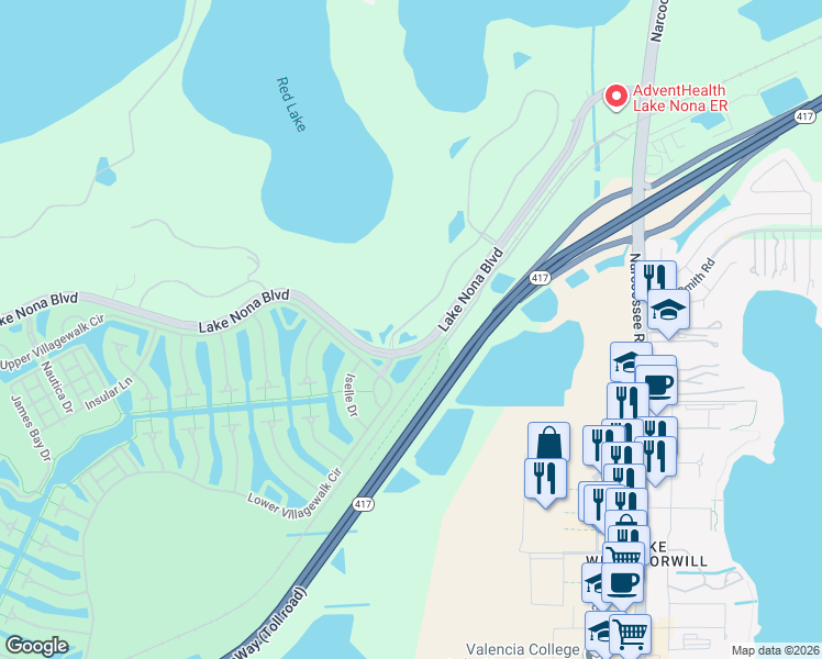 map of restaurants, bars, coffee shops, grocery stores, and more near 11771 Savona Way in Orlando