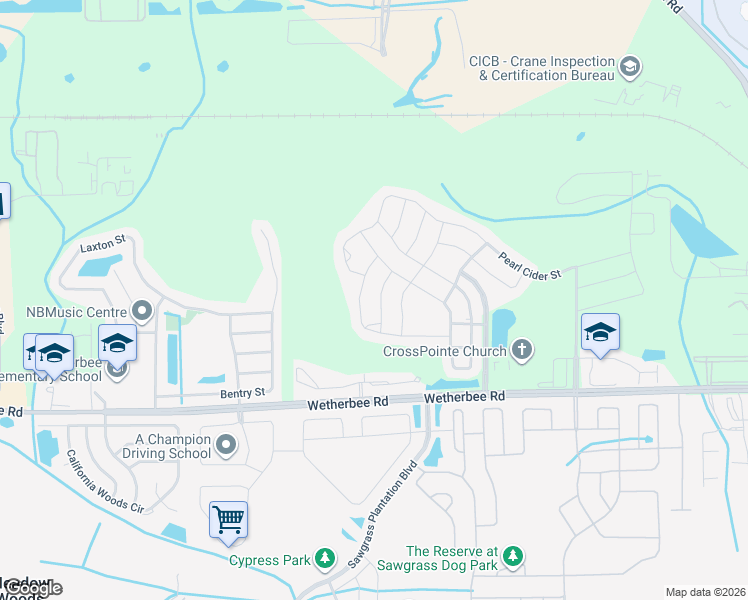 map of restaurants, bars, coffee shops, grocery stores, and more near 12154 Beach Fern Road in Orlando