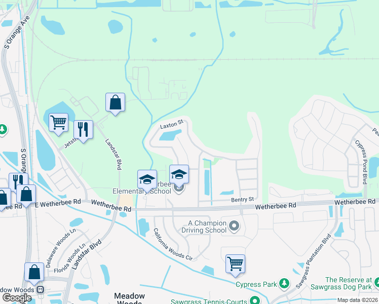 map of restaurants, bars, coffee shops, grocery stores, and more near 11707 Nimbus Lane in Orlando