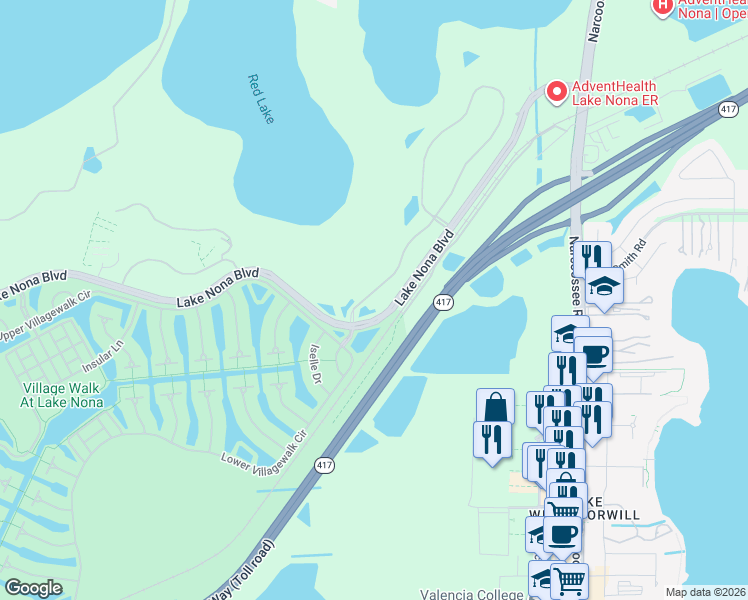 map of restaurants, bars, coffee shops, grocery stores, and more near 11771 Savona Way in Orlando