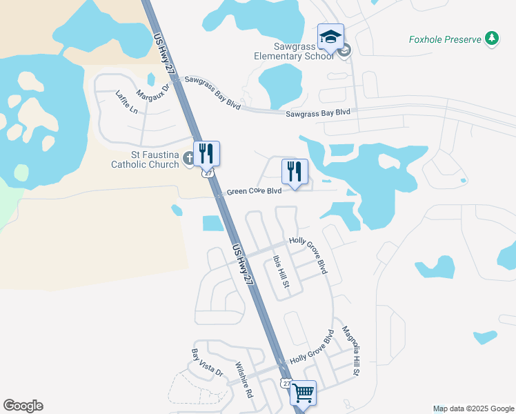 map of restaurants, bars, coffee shops, grocery stores, and more near 15903 Robin Hill Loop in Clermont