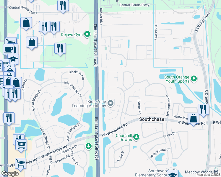 map of restaurants, bars, coffee shops, grocery stores, and more near 620 Bohannon Boulevard in Orlando