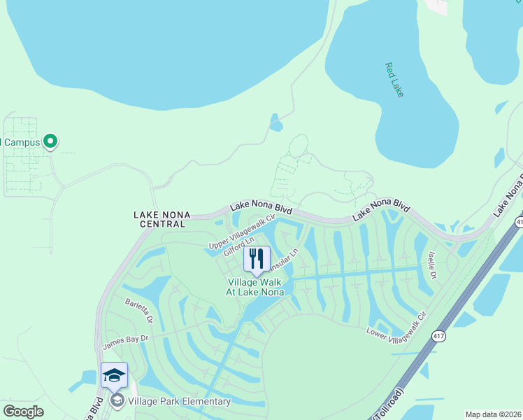 map of restaurants, bars, coffee shops, grocery stores, and more near 11828 Batello Lane in Orlando