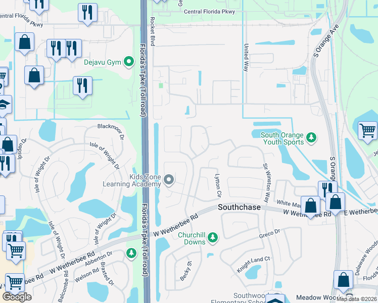 map of restaurants, bars, coffee shops, grocery stores, and more near 11641 Kenley Circle in Orlando