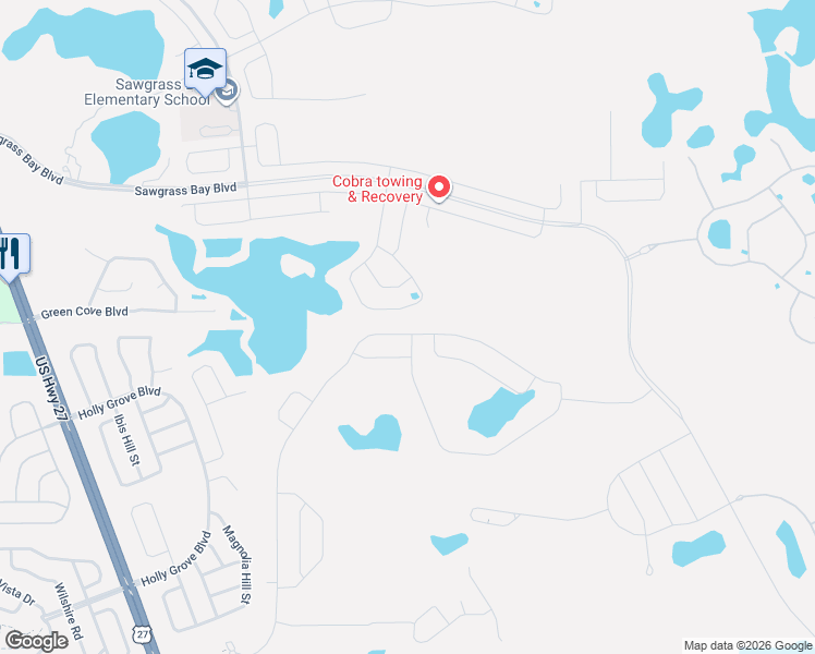 map of restaurants, bars, coffee shops, grocery stores, and more near 3968 Fescue Street in Clermont