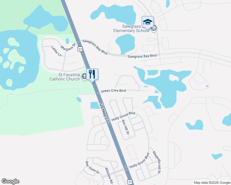map of restaurants, bars, coffee shops, grocery stores, and more near 15745 Green Cove Boulevard in Clermont