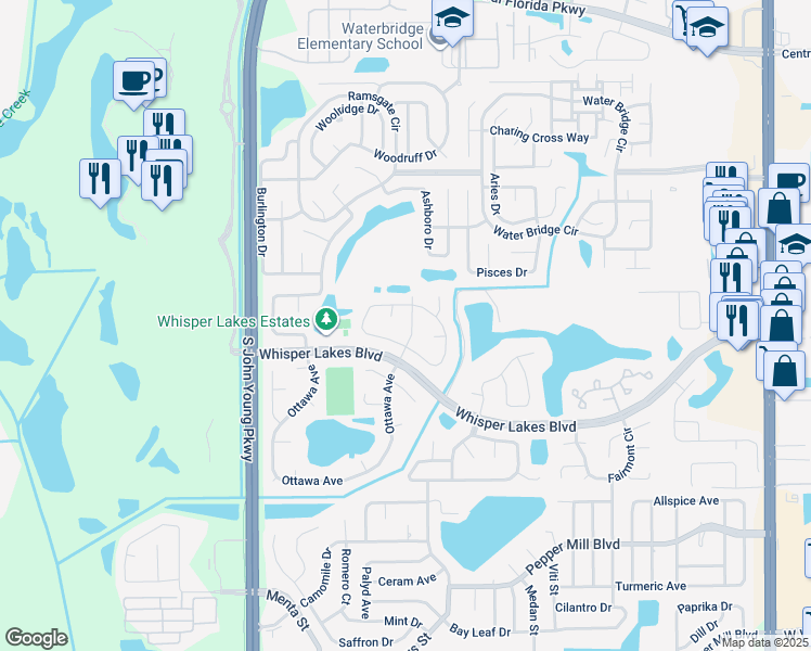 map of restaurants, bars, coffee shops, grocery stores, and more near 11613 Ottawa Avenue in Orlando