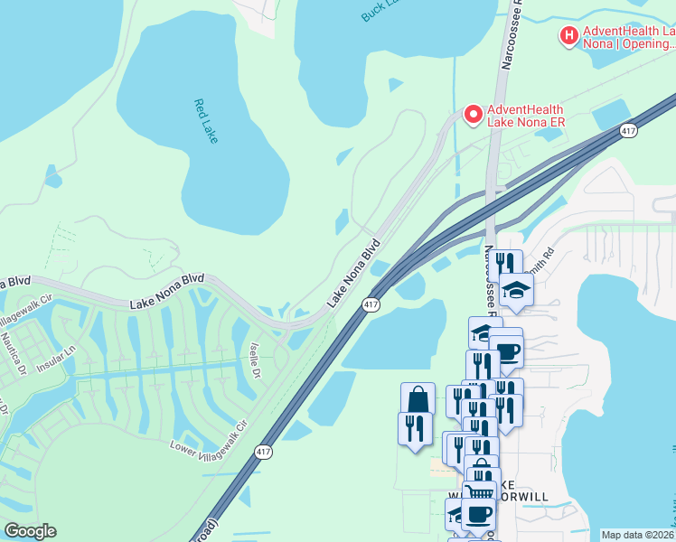 map of restaurants, bars, coffee shops, grocery stores, and more near 11711 Savona Way in Orlando