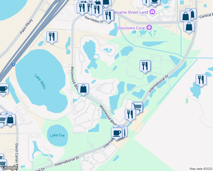 map of restaurants, bars, coffee shops, grocery stores, and more near 6516 Banner Lake Circle in Orlando