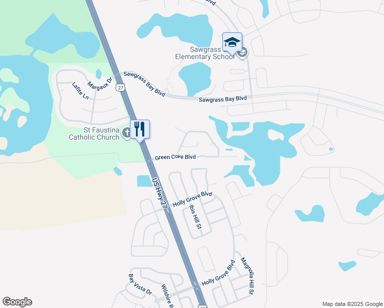 map of restaurants, bars, coffee shops, grocery stores, and more near 15843 Green Cove Boulevard in Clermont
