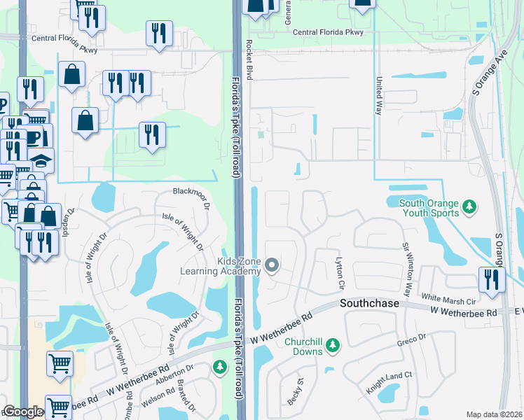 map of restaurants, bars, coffee shops, grocery stores, and more near 586 Bohannon Boulevard in Orlando