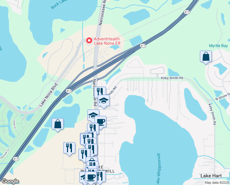 map of restaurants, bars, coffee shops, grocery stores, and more near 12052 Sprite Lane in Orlando