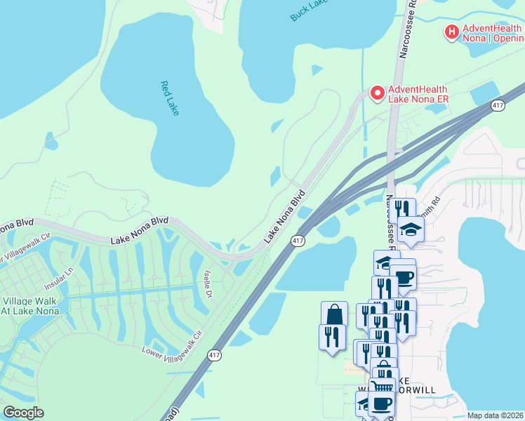 map of restaurants, bars, coffee shops, grocery stores, and more near 11712 Savona Way in Orlando