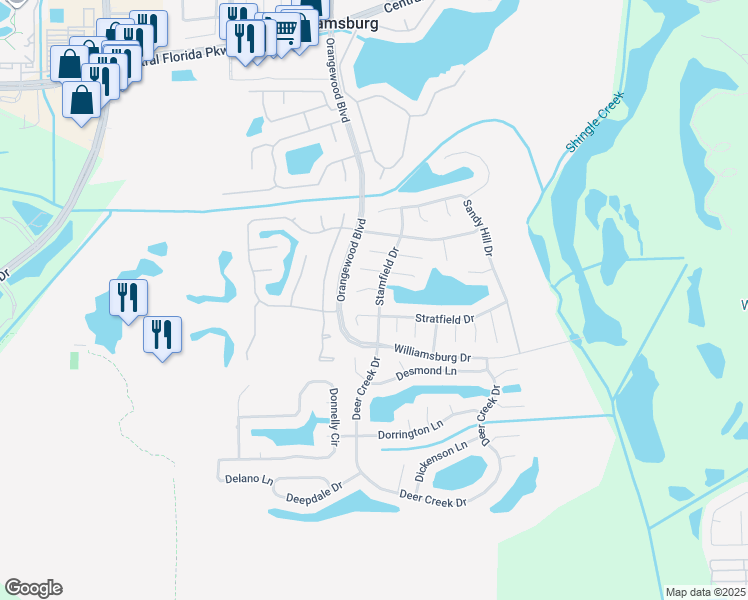map of restaurants, bars, coffee shops, grocery stores, and more near 11719 Stamfield Drive in Orlando