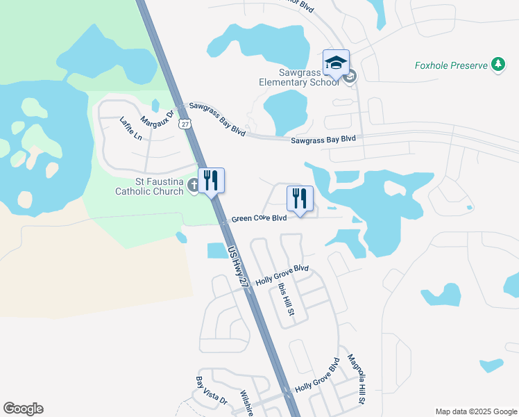 map of restaurants, bars, coffee shops, grocery stores, and more near 15745 Green Cove Boulevard in Clermont