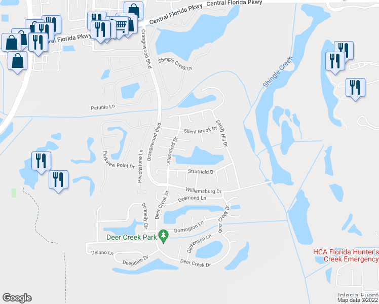 map of restaurants, bars, coffee shops, grocery stores, and more near 5404 Sacramento Court East in Orlando