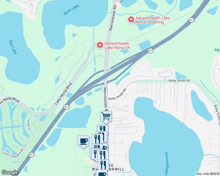 map of restaurants, bars, coffee shops, grocery stores, and more near 10000 Stratford Pointe Avenue in Orlando