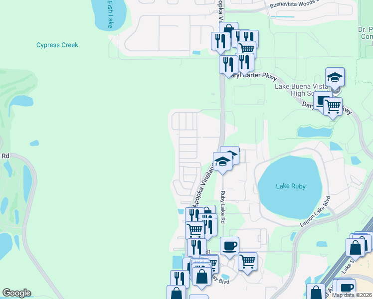 map of restaurants, bars, coffee shops, grocery stores, and more near 11366 Suzanne Lane in Orlando