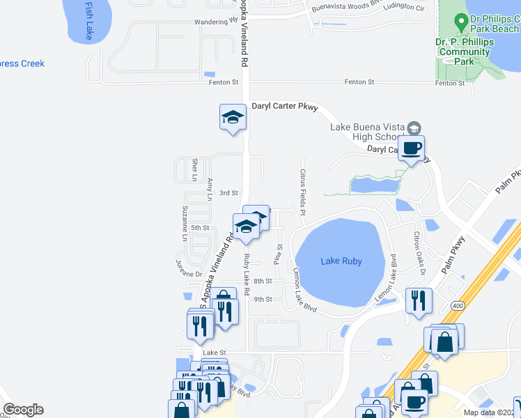 map of restaurants, bars, coffee shops, grocery stores, and more near 11456 4th Street in Orlando