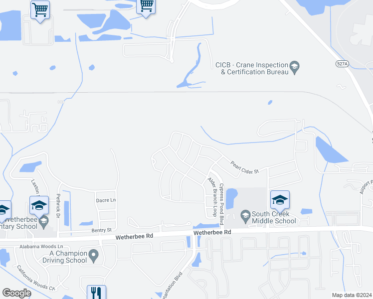 map of restaurants, bars, coffee shops, grocery stores, and more near 12036 Lidflower Street in Orlando