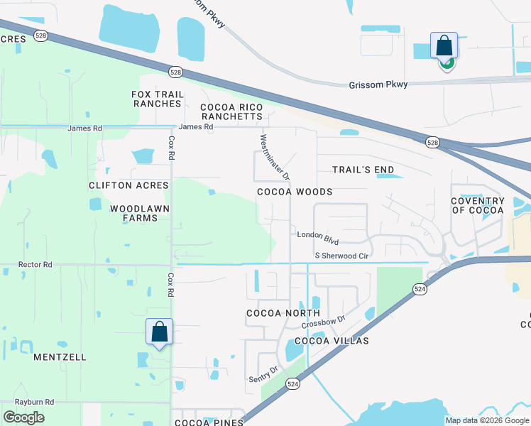 map of restaurants, bars, coffee shops, grocery stores, and more near 3838 Sterling Street in Cocoa