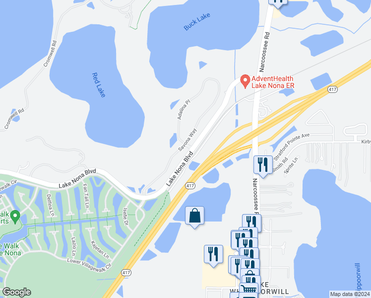map of restaurants, bars, coffee shops, grocery stores, and more near 11657 Savona Way in Orlando