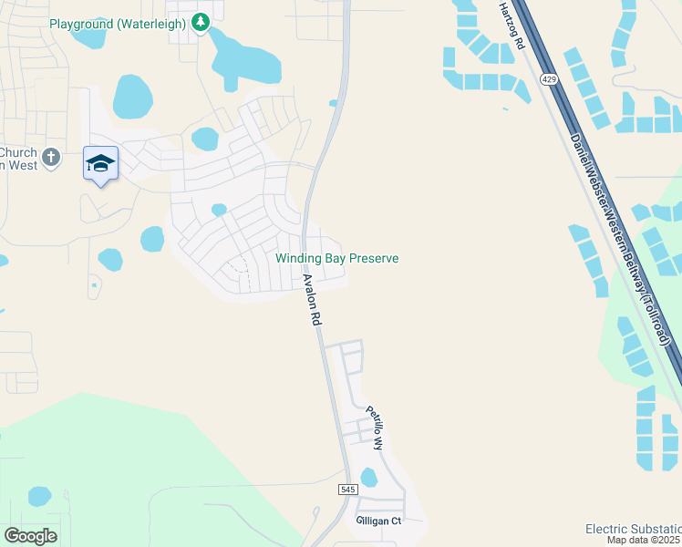 map of restaurants, bars, coffee shops, grocery stores, and more near 10400 Spring Arbor Lane in Winter Garden