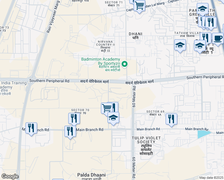 map of restaurants, bars, coffee shops, grocery stores, and more near in Gurugram