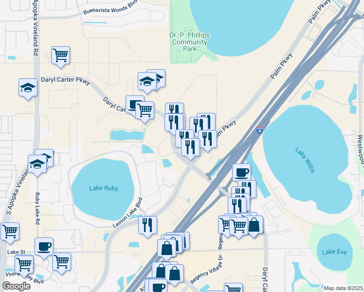 map of restaurants, bars, coffee shops, grocery stores, and more near 7949 Westover Avenue in Orlando