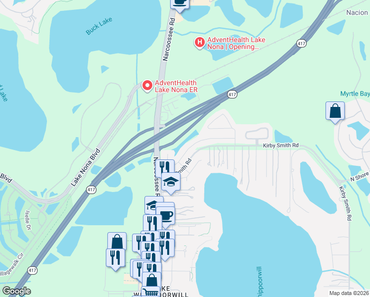 map of restaurants, bars, coffee shops, grocery stores, and more near 10210 Stratford Pointe Avenue in Orlando