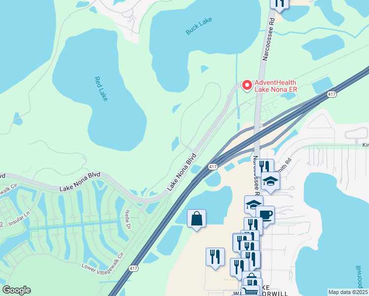 map of restaurants, bars, coffee shops, grocery stores, and more near 11657 Savona Way in Orlando