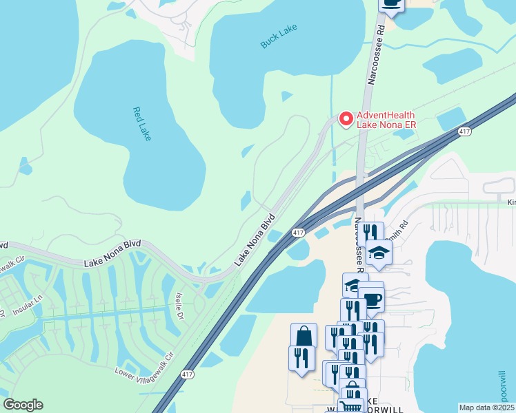 map of restaurants, bars, coffee shops, grocery stores, and more near 11657 Savona Way in Orlando