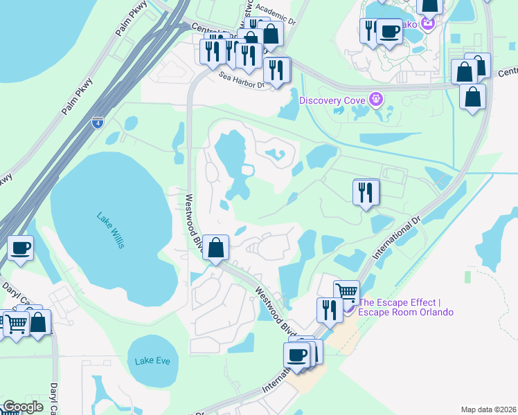 map of restaurants, bars, coffee shops, grocery stores, and more near Grand Banner Drive in Orlando