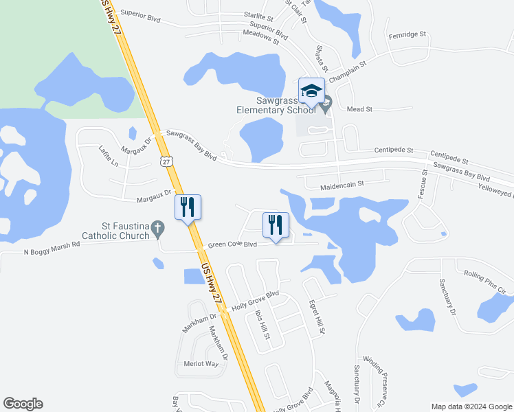 map of restaurants, bars, coffee shops, grocery stores, and more near 3649 Cinnamon Fern Loop in Clermont