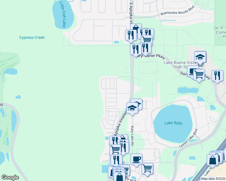 map of restaurants, bars, coffee shops, grocery stores, and more near 11261 Amy Lane in Orlando