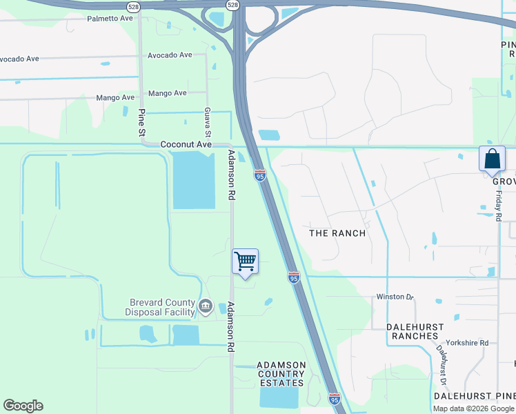map of restaurants, bars, coffee shops, grocery stores, and more near Interstate 95 in Cocoa