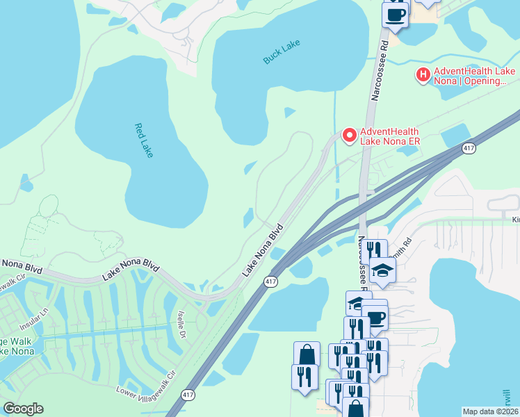 map of restaurants, bars, coffee shops, grocery stores, and more near 8577 Adalina Place in Orlando