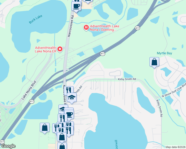 map of restaurants, bars, coffee shops, grocery stores, and more near 10337 Stratford Pointe Avenue in Orlando