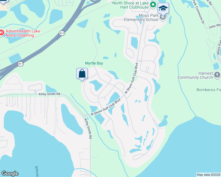 map of restaurants, bars, coffee shops, grocery stores, and more near 9712 Myrtle Creek Lane in Orlando