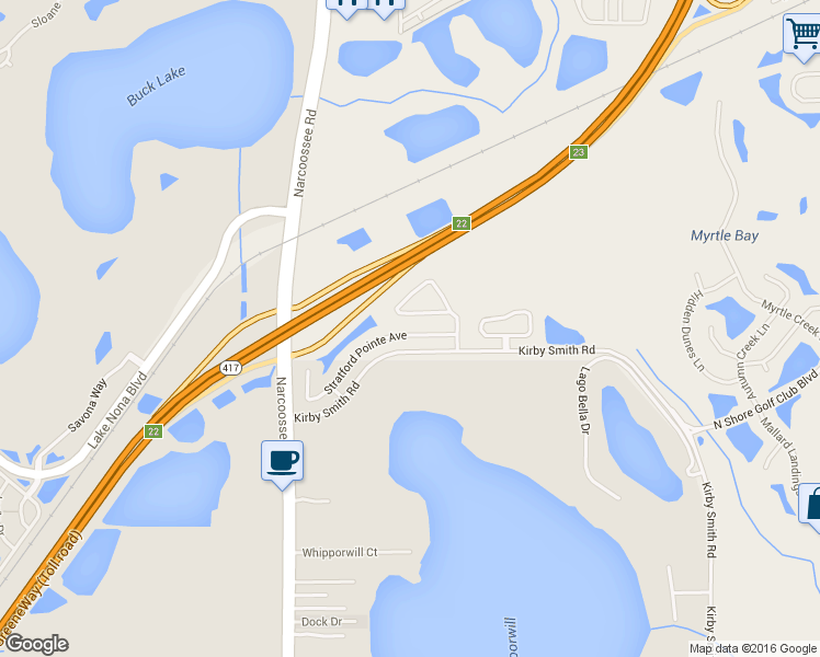 map of restaurants, bars, coffee shops, grocery stores, and more near 12811 Moss Park Ridge Drive in Orlando