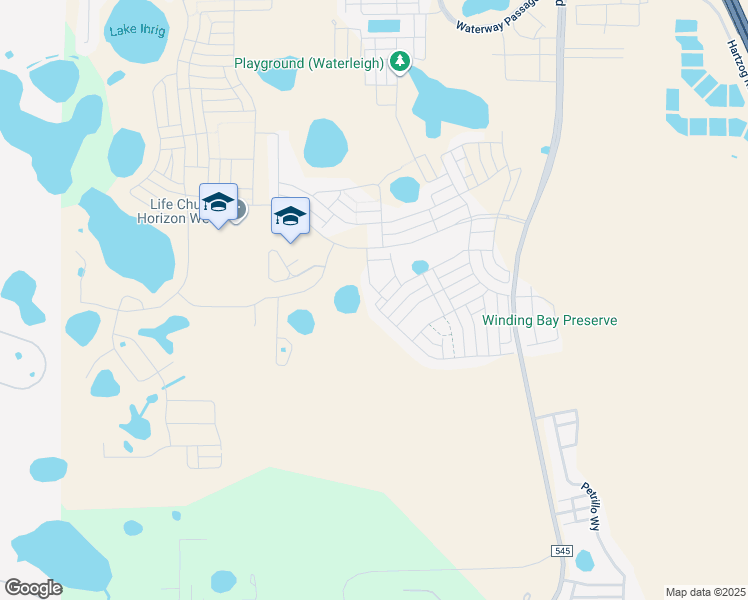 map of restaurants, bars, coffee shops, grocery stores, and more near 10454 Love Story Street in Winter Garden