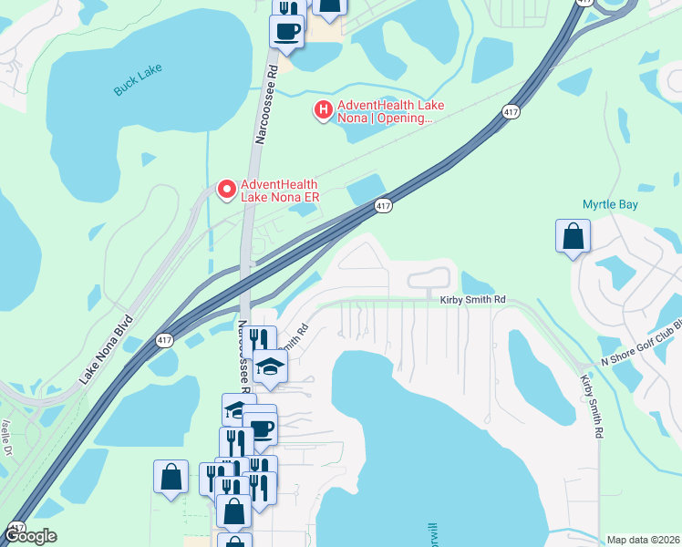 map of restaurants, bars, coffee shops, grocery stores, and more near 11603 Malverns Loop in Orlando