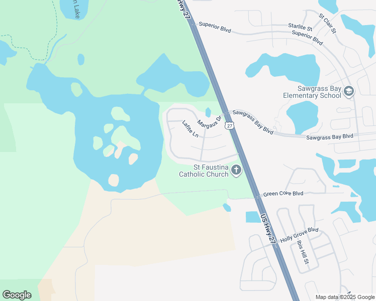 map of restaurants, bars, coffee shops, grocery stores, and more near 15318 Petrus Lane in Clermont