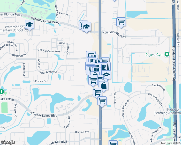 map of restaurants, bars, coffee shops, grocery stores, and more near 11332 South Orange Blossom Trail in Orlando